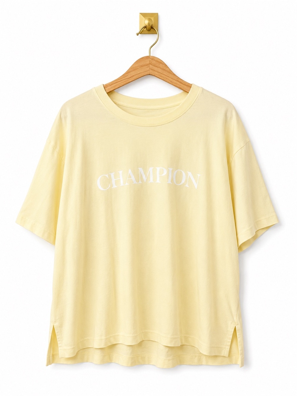 Champion Women's Light Yellow Logo Short Sleeve Tee